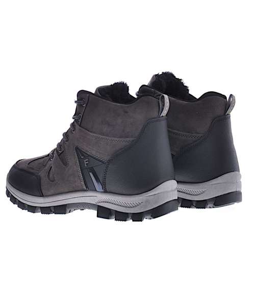 Sznurowane męskie buty trekkingowe Szare /C7-3 12808 S699/