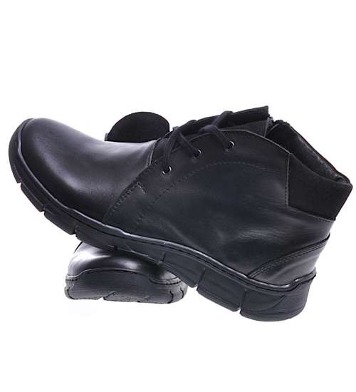 Skórzane buty męskie z ociepleniem Czarne /H8 12916 S154/