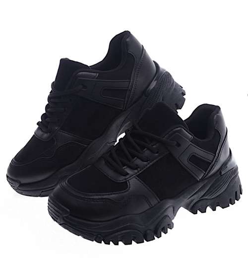 Wiązane sportowe buty damskie czarne /E1-3 13167 T499/