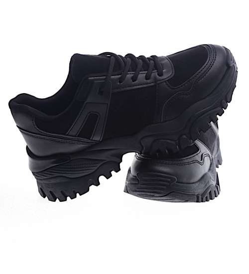 Wiązane sportowe buty damskie czarne /E1-3 13167 T499/