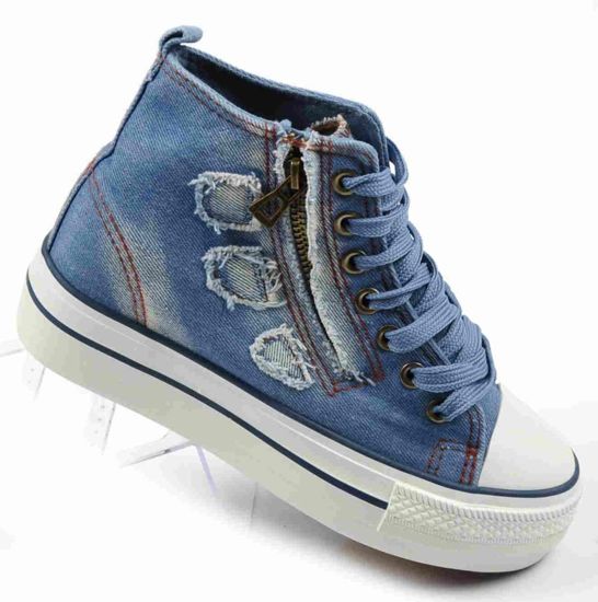 Jeansowe trampki sneakersy na koturnie NIEBIESKIE /F4-2 Ae699 S194/