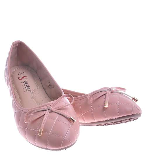 Różowe balerinki damskie z kokardą /G12-2 10546 S252/