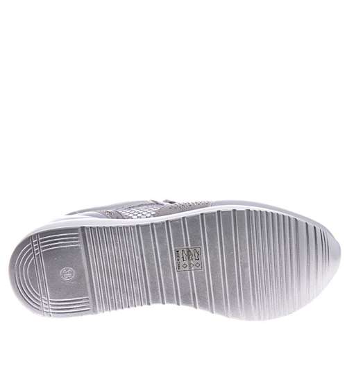  Srebrne sznurowane damskie buty sportowe /C6-1 10908 W396/