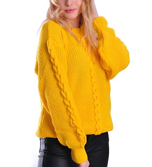 Gruby żółty sweter damski z warkoczem /G11-1 UB416 U1391/