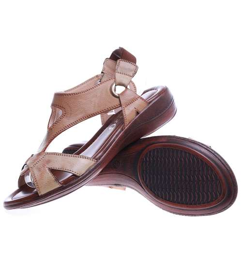 Brązowe wsuwane sandały damskie /C2-3 14477 T272/