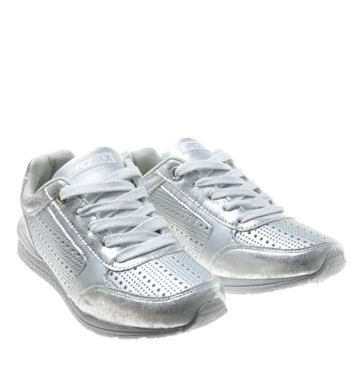 Ażurowe buty sportowe dla kobiet Srebrne /D7-2 7953 S216/