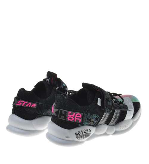 Czarne półbuty sneakersy dziewczęce z rzepem /A2-3 9420 S197/