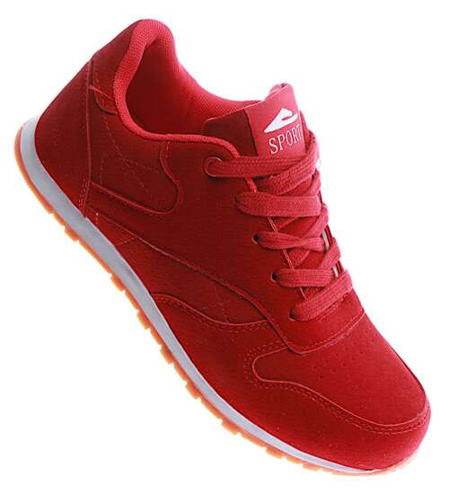 Sznurowane czerwone buty damskie /G3-3 15098 T339/