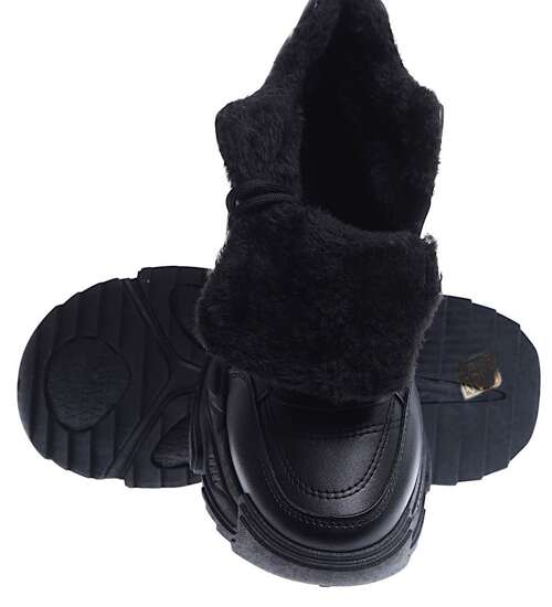 Zimowe czarne ocieplane trampki sneakersy na koturnie /E4-3 15397 T532/