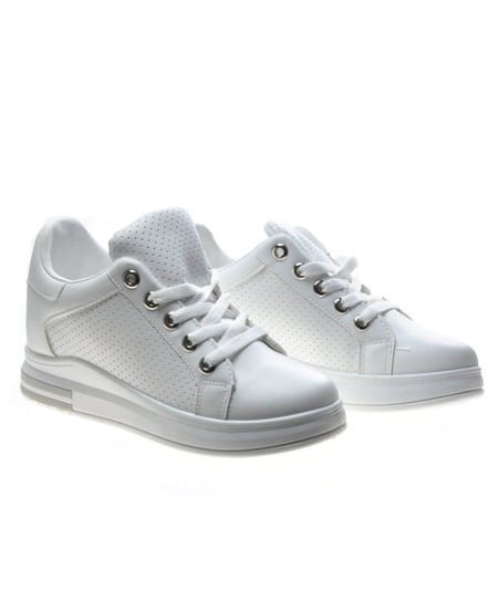 Białe trampki sneakersy na koturnie z ażurowymi bokami X2-2 4733 S470/