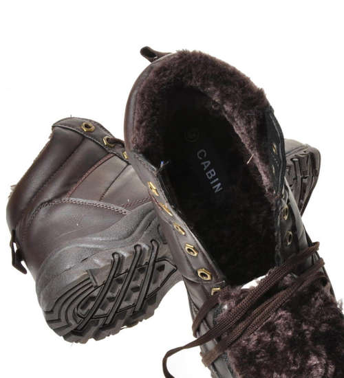 Wysokie męskie buty trekkingowe z ociepleniem Brązowe /X4-2 6832 S326/