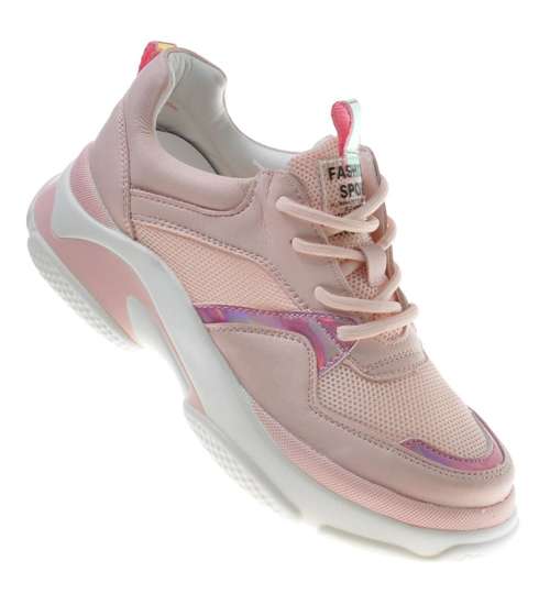 Różowe sneakersy na platformie /E10-2 9644 S297/ 
