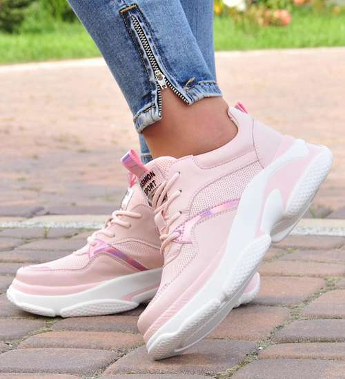 Różowe sneakersy na platformie /E10-2 9644 S297/ 