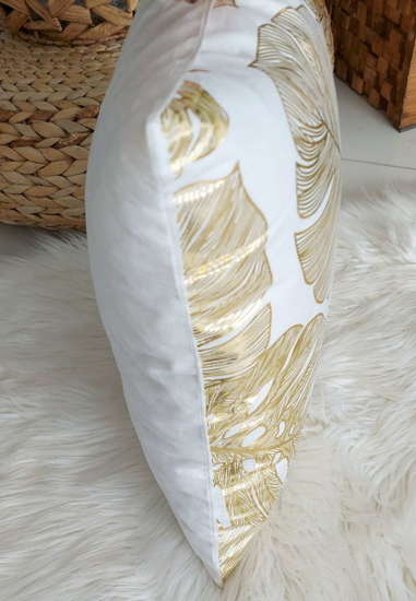 Biała dekoracyjna poszewka ze złotymi listkami 40x40 /D8-1 10008 048/