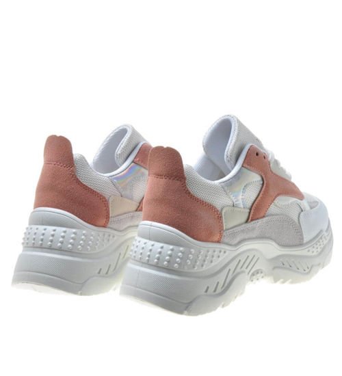 Zamszowe buty sportowe na platformie White Pink /X2-3 6098 S395/