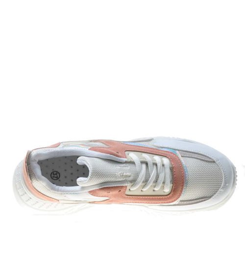 Zamszowe buty sportowe na platformie White Pink /X2-3 6098 S395/