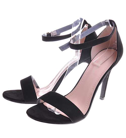 Zamszowe czarne sandały szpilki /G6-1 12042 T390/
