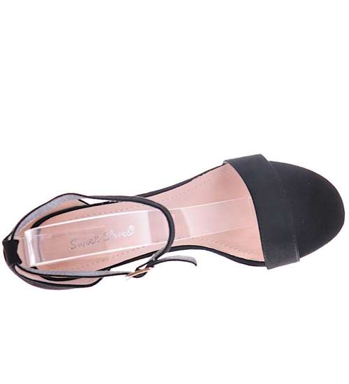 Zamszowe czarne sandały szpilki /G6-1 12042 T390/