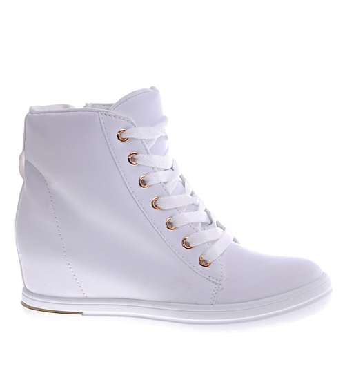 Białe sneakersy damskie na koturnie /C4-3 12815 T792/