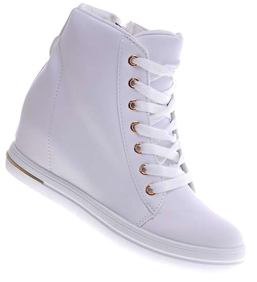 Białe sneakersy damskie na koturnie /C4-3 12815 T792/