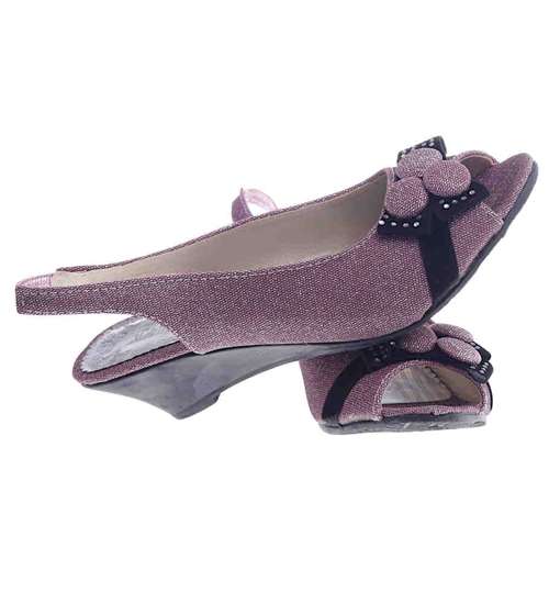 Wsuwane różowe sandały na średnim koturnie /C5-1 13127 S086/