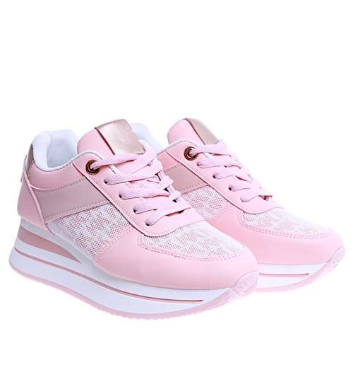 Różowe trampki sneakersy damskie na koturnie /E3-1 14742 T382/