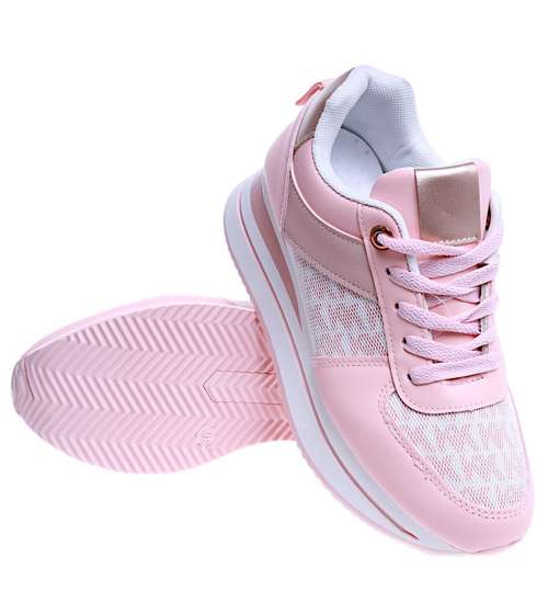 Różowe trampki sneakersy damskie na koturnie /E3-1 14742 T382/