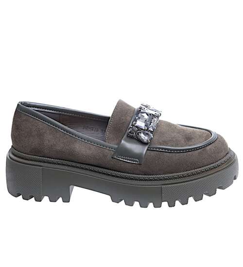 Zielone loafersy z kamieniami półbuty na platformie /C5-1 15499A T336/