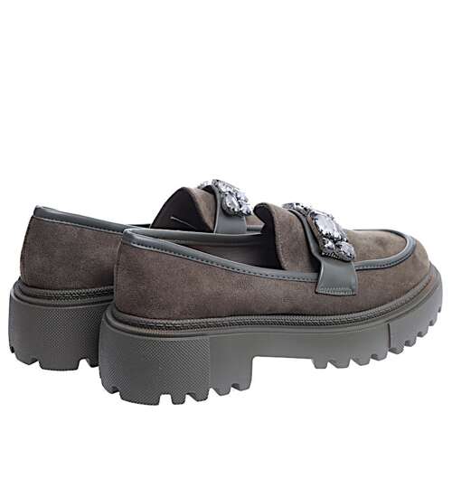 Zielone loafersy z kamieniami półbuty na platformie /C5-1 15499A T336/