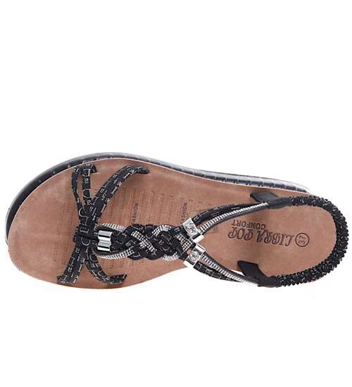 Czarne damskie sandały na płaskim obcasie /F4-2 16256 T246/