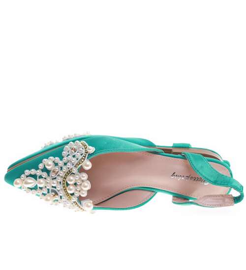 Zielone płaskie sandały z perełkami /C2-2 16363 G079/