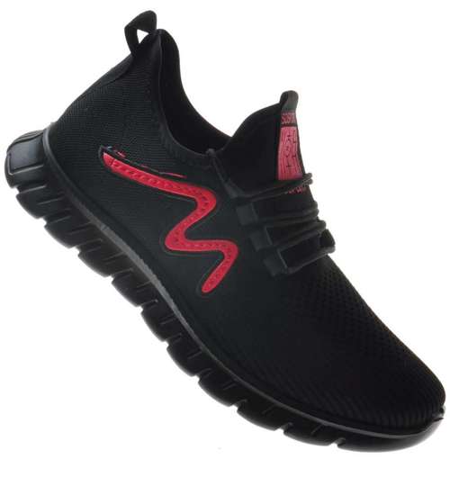 Czarne buty sportowe z czerwonym printem /A6-2 9077 S311/