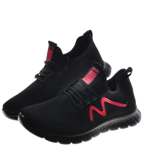 Czarne buty sportowe z czerwonym printem /A6-2 9077 S311/