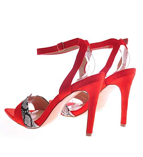 Czerwone damskie sandały na szpilce /G9-2 12058 T390/