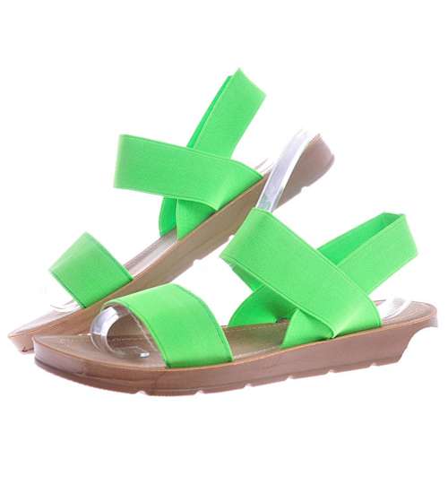 Elastyczne sandały na płaskim obcasie Zielone /G8-2 10486 S195/