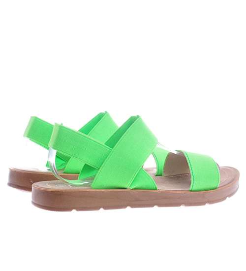 Elastyczne sandały na płaskim obcasie Zielone /G8-2 10486 S195/