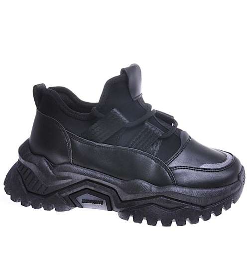 Sneakersy damskie na platformie Czarne /E1-1 10654 T432/