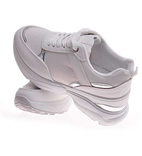 Wiązane białe sneakersy na koturnie /D5-3 11417 W498/