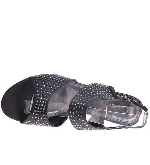 Czarne sandały szpilki z cekinami /G8-2 11593 T191/