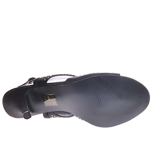Czarne sandały szpilki z cekinami /G8-2 11593 T191/