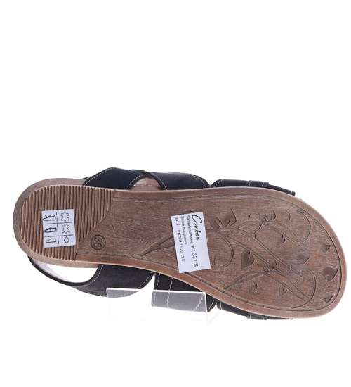 Skórzane damskie sandały na płaskim obcasie /A10-2 SR23/