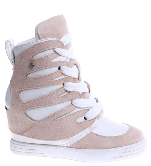 Biało beżowe trampki sneakersy na koturnie Seastar /G6-2 14902 T937/
