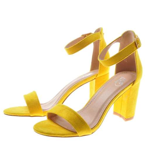 Piękne damskie sandały na obcasie Żółte /G1-2 9089 S195/