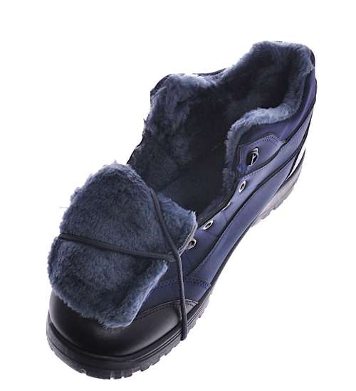 Ocieplane męskie buty z wiązaniami Granatowe  /F7-3 10412 S339/