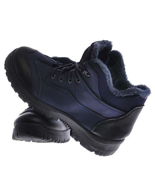Ocieplane męskie buty z wiązaniami Granatowe  /F7-3 10412 S339/