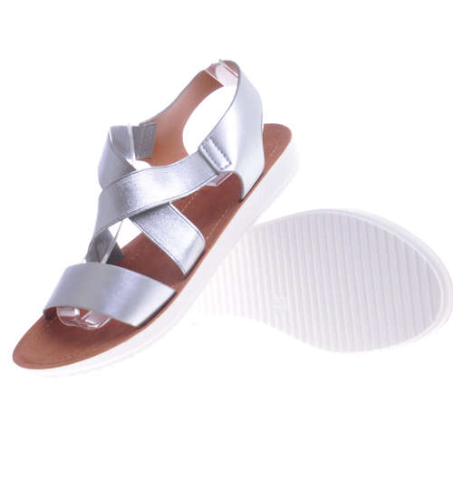 Buty na lato- srebrne sandały z gumkami OST111