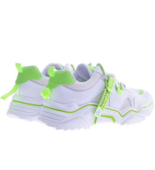 Sznurowane biało zielone buty sportowe /A5-2 12529 T299/