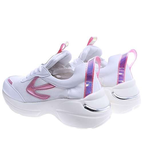 Białe sznurowane buty sportowe /F7-3 14260 T291/