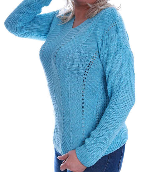Błękitny sweter damski z wzorkiem Size Plus /H2 A2-2 UB490 T189/