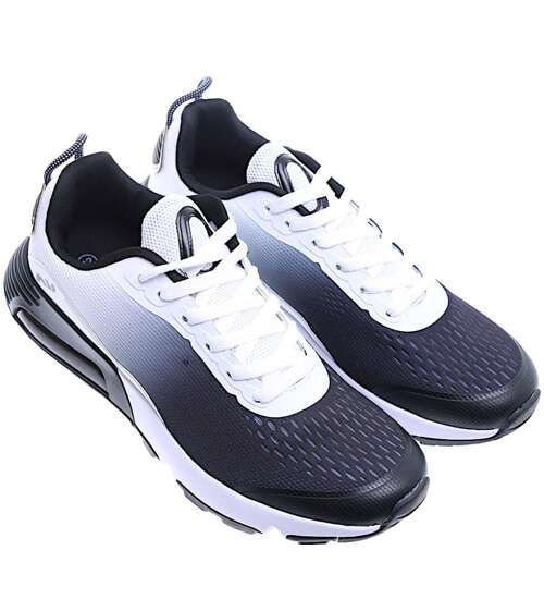 Czarno białe sznurowane męskie buty sportowe /C4-1 15596 T732/